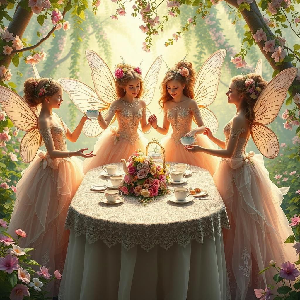 Enchanted Forest Fairy Tea Party, Digital Art