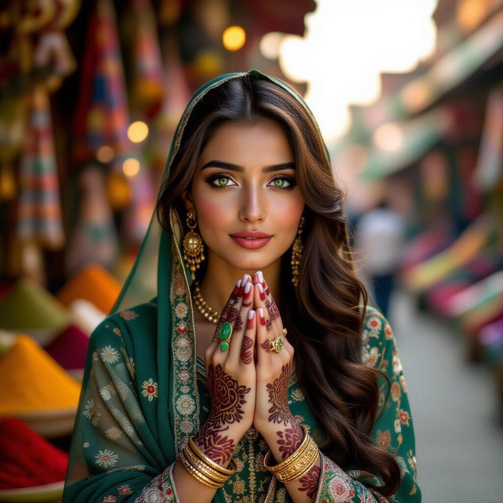 Pakistani Woman in Spice Market, National Geographic Style