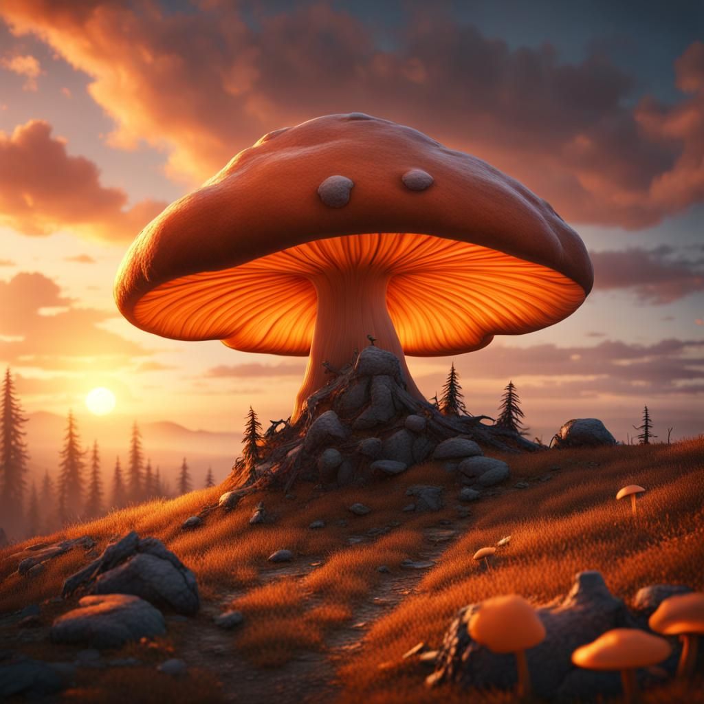 Giant Orange Mushroom in Frozen Landscape