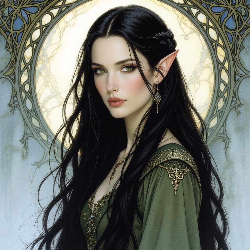 Ethereal Elven Woman in Dreamy Landscape