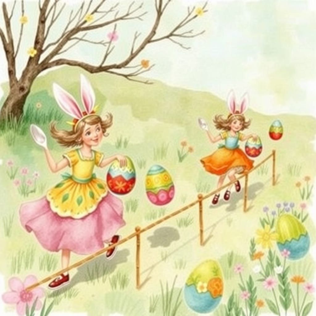 Easter Egg Relay in Whimsical Watercolor