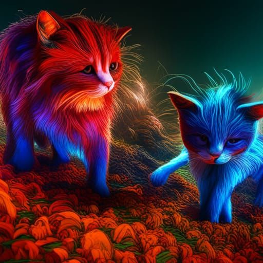 Fantastical Colorful Cats in Detailed Digital Painting