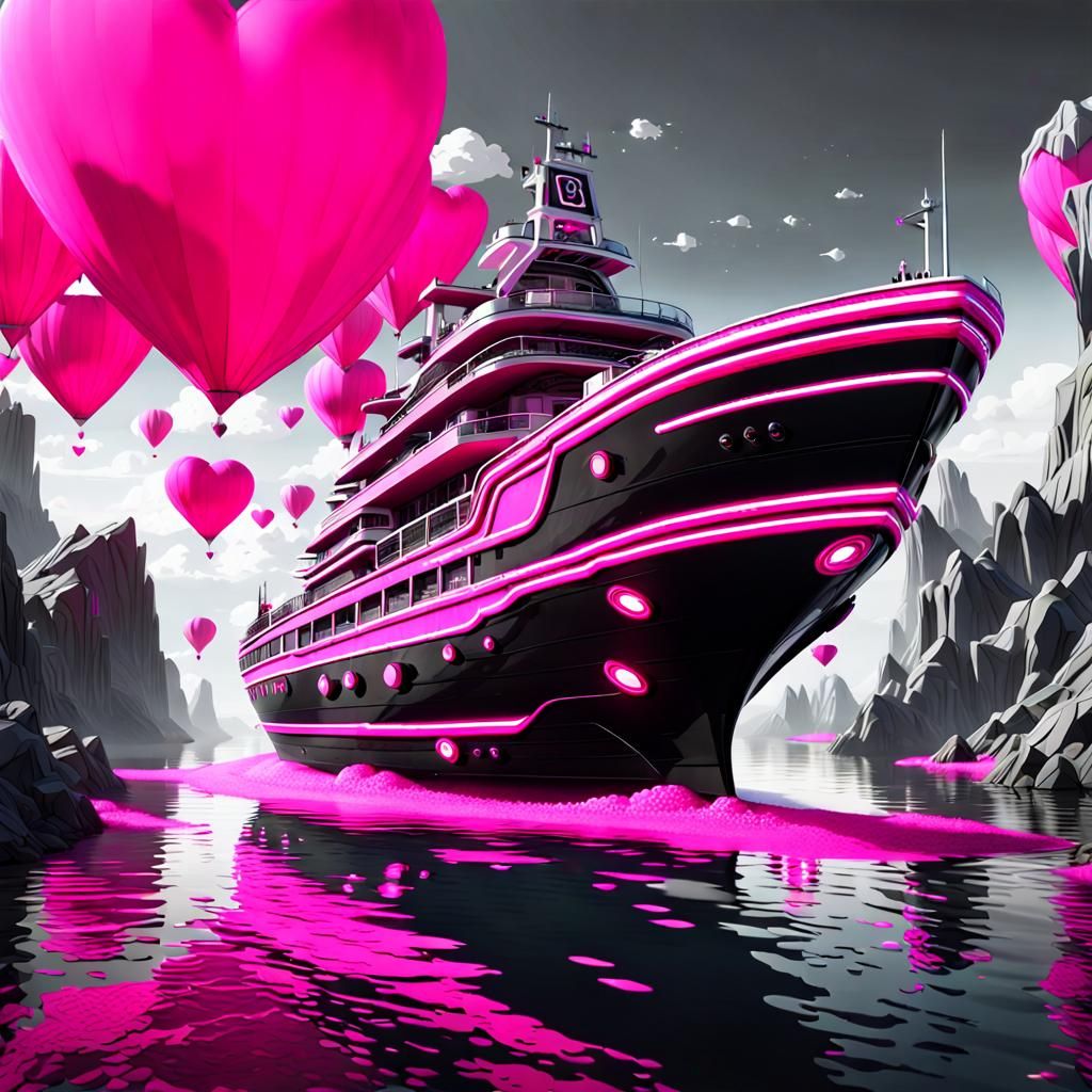 Cyberpunk Utopia on a Futuristic Ferry in Vibrant Hot Pink a...