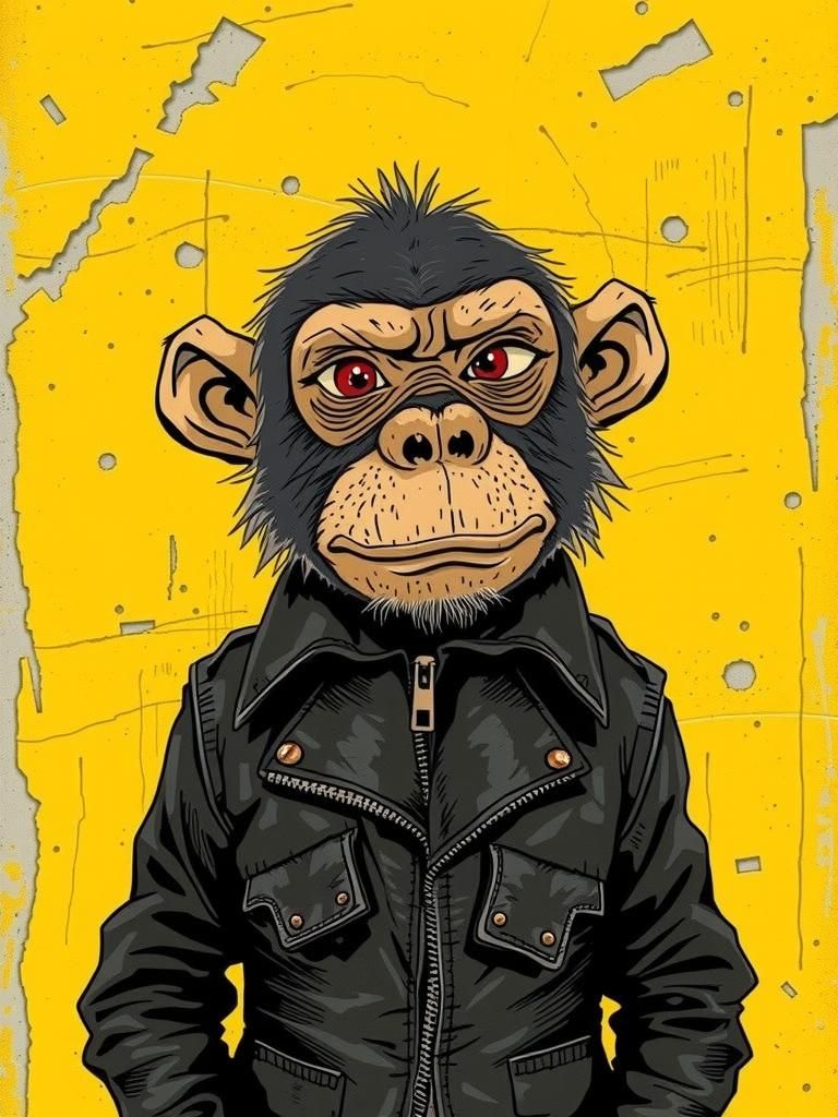 Grunge Monkey in Leather Jacket, Avant-Garde Animation Style