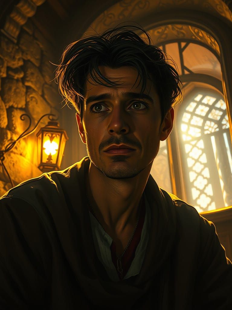 Despondent Figure in Golden Light