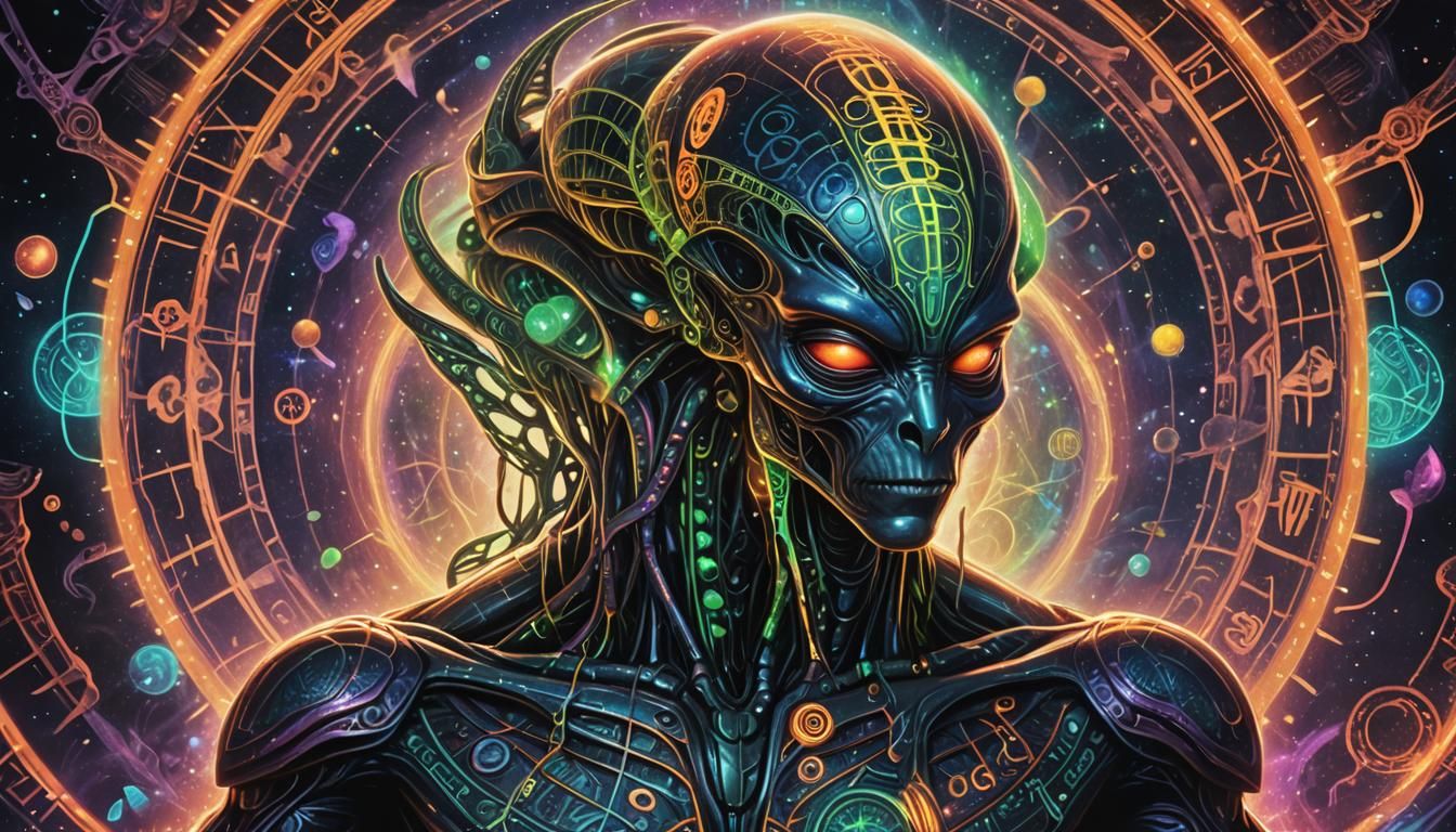 Alien in Mystical Astral Realm: Neon Dreamscape