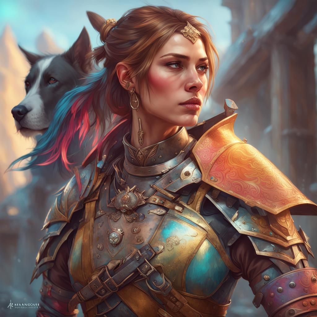 Detailed Portrait of a Colorful Armored Warrior