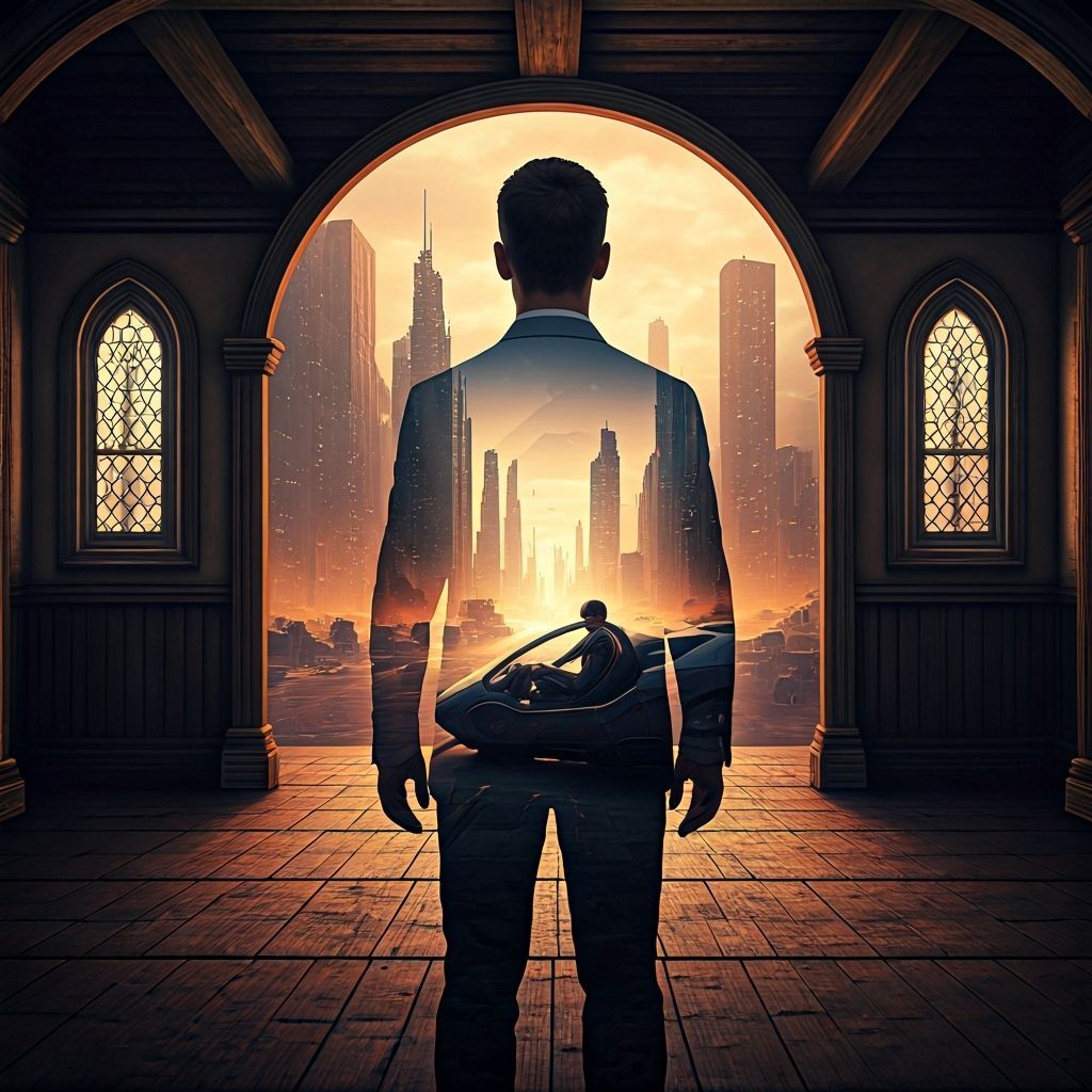 Double Exposure: Medieval Man, Futuristic City