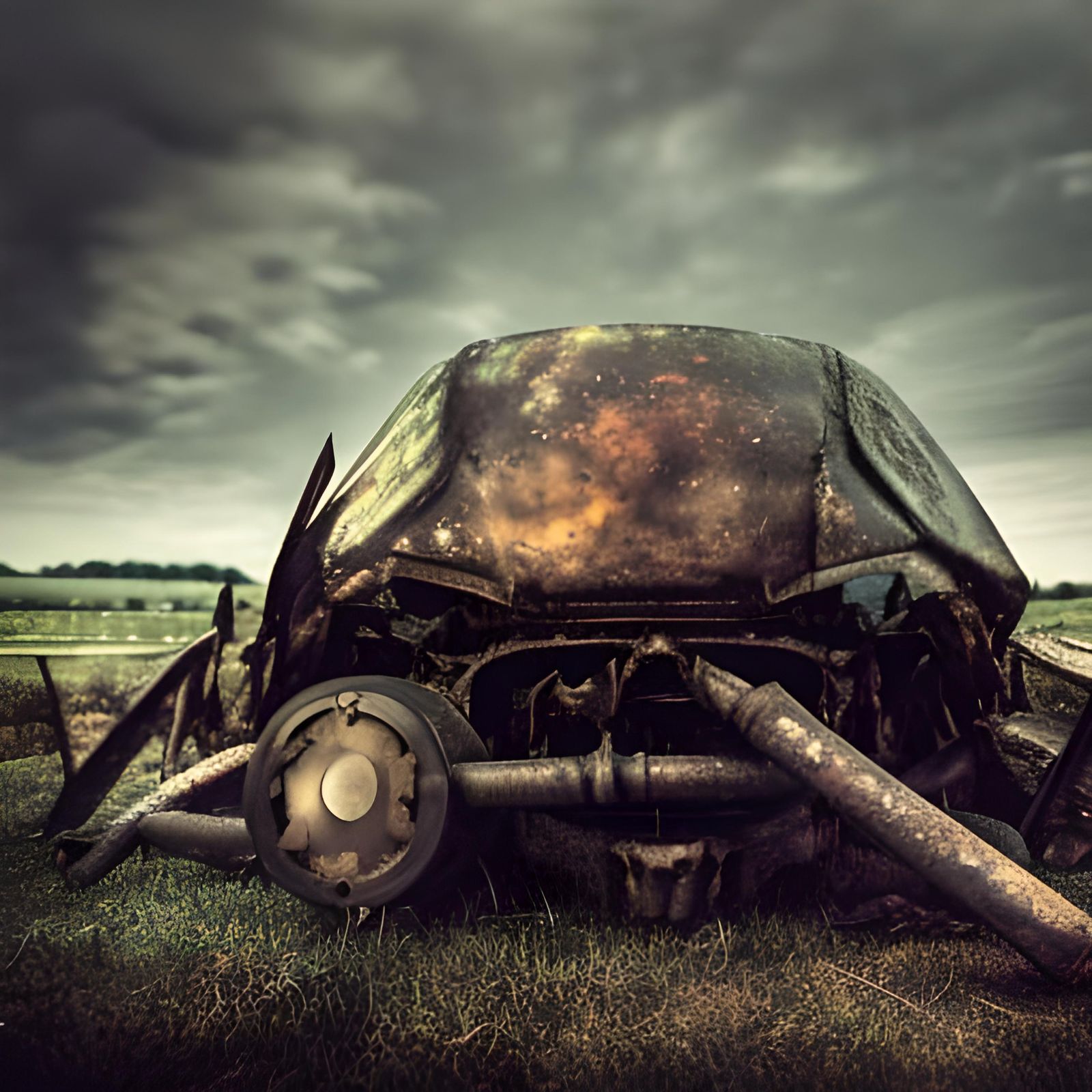 Steampunk Landscape with Warrior Crab in Hard Edge Style