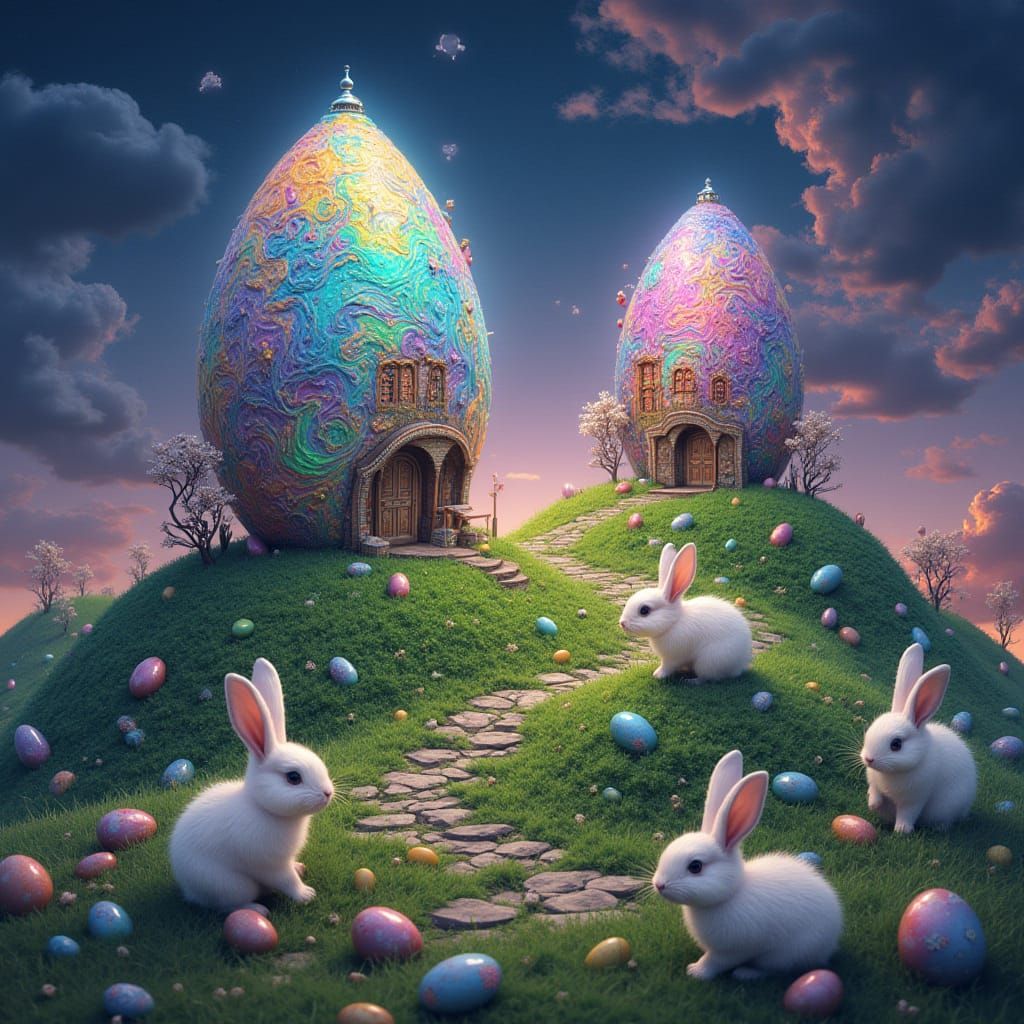 Whimsical Easter Wonderland in Cosmic Futurism Style