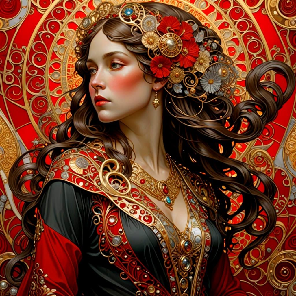 Detailed Fractal Pattern in Art Nouveau Style