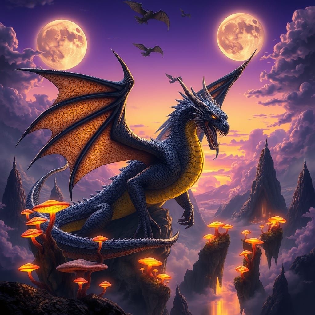 This image depicts a majestic dragon with intricate, fine li...