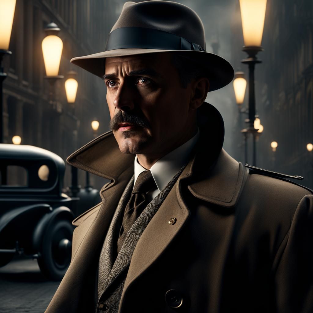 1920s Detective in Trench Coat, Digital Matte Painting