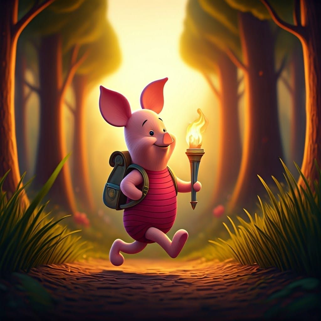 Piglet Runs with Olympic Torch in 3D Style