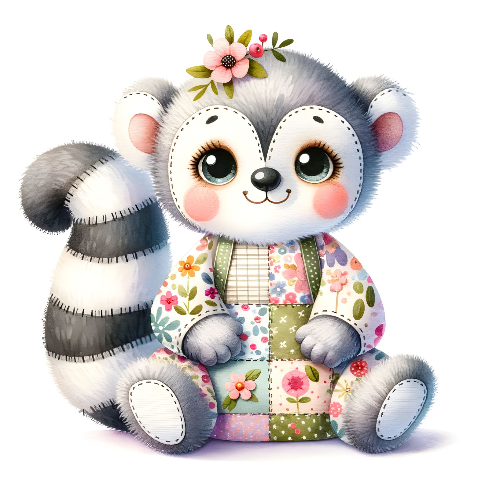 Vibrant Floral Patchwork Lemur Illustration