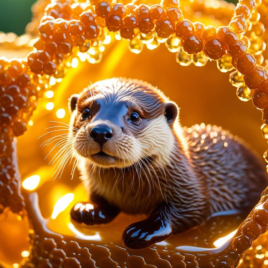baby otter in honey comb