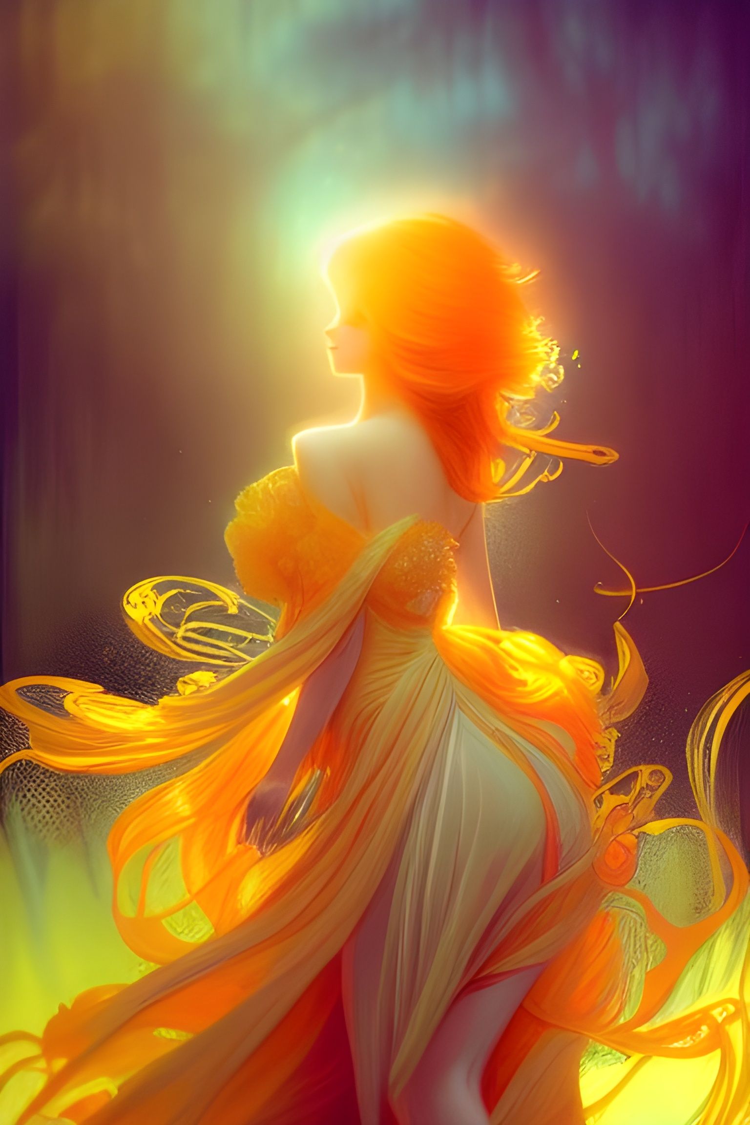 Blissful Hyperdetailed Scenic Digital Art in Yellow and Oran...