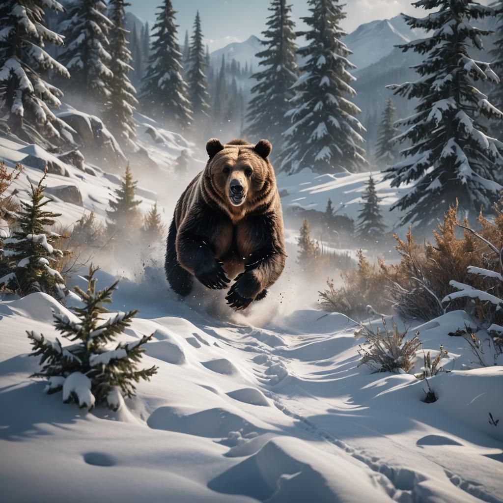 Grizzly Bear Running: Detailed Matte Painting
