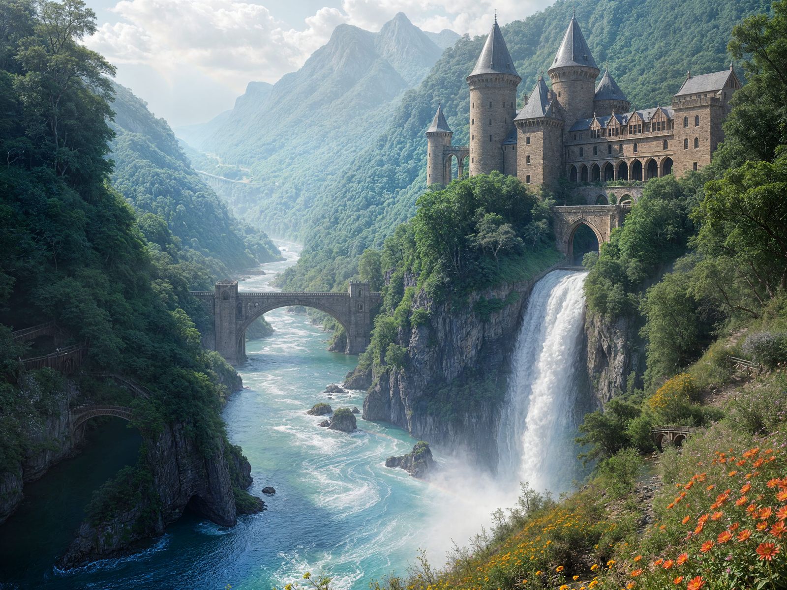 Enchanted Valley Landscape in Whimsical Style