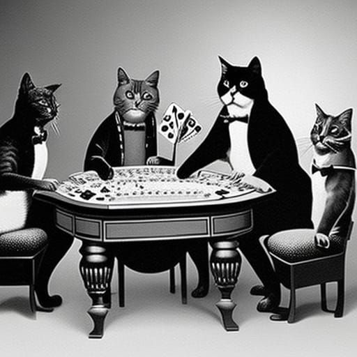 Cats Playing Poker in a Humorous Scene