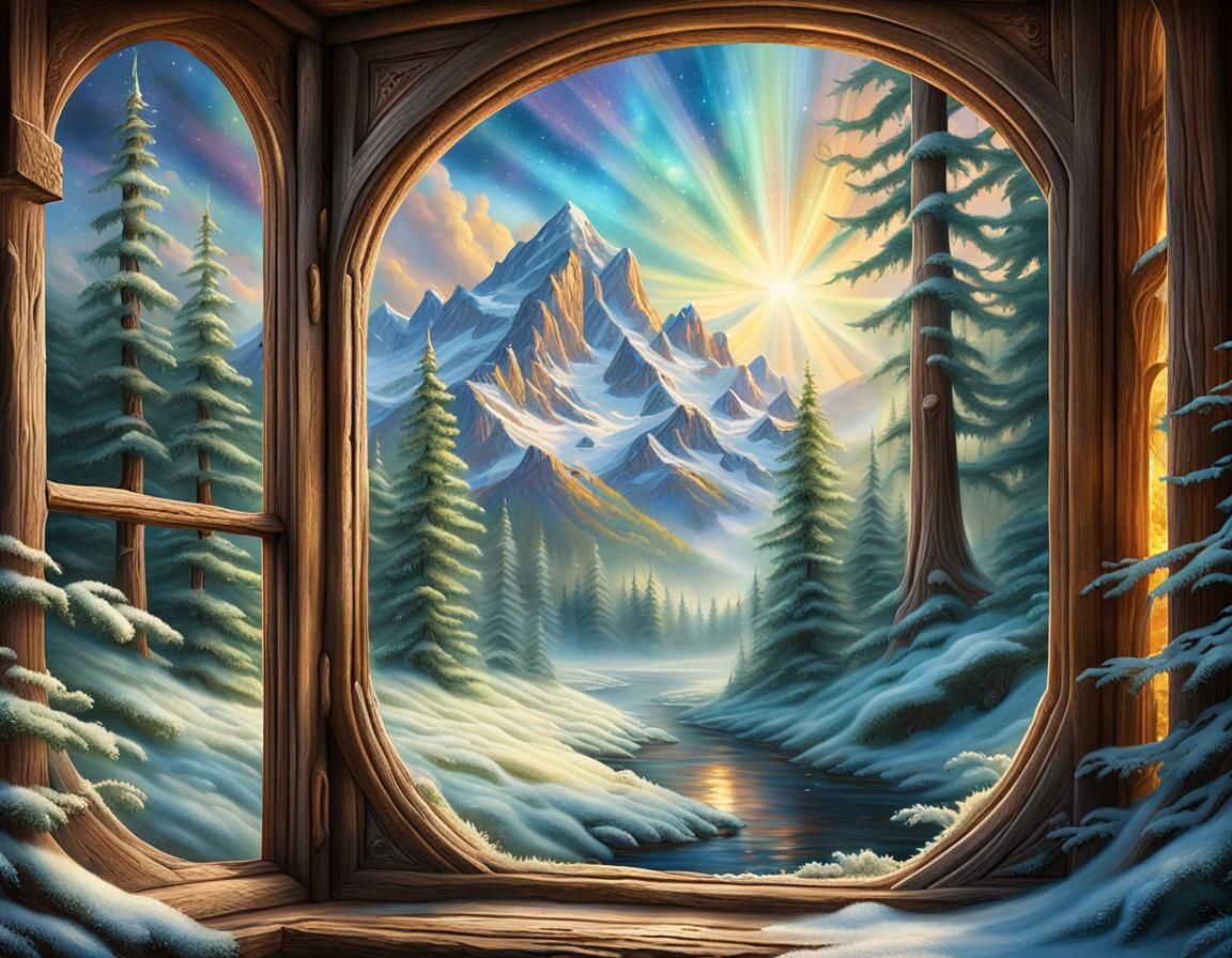 Astral Fantasy: Window to Winter, Photorealistic Mixed Media