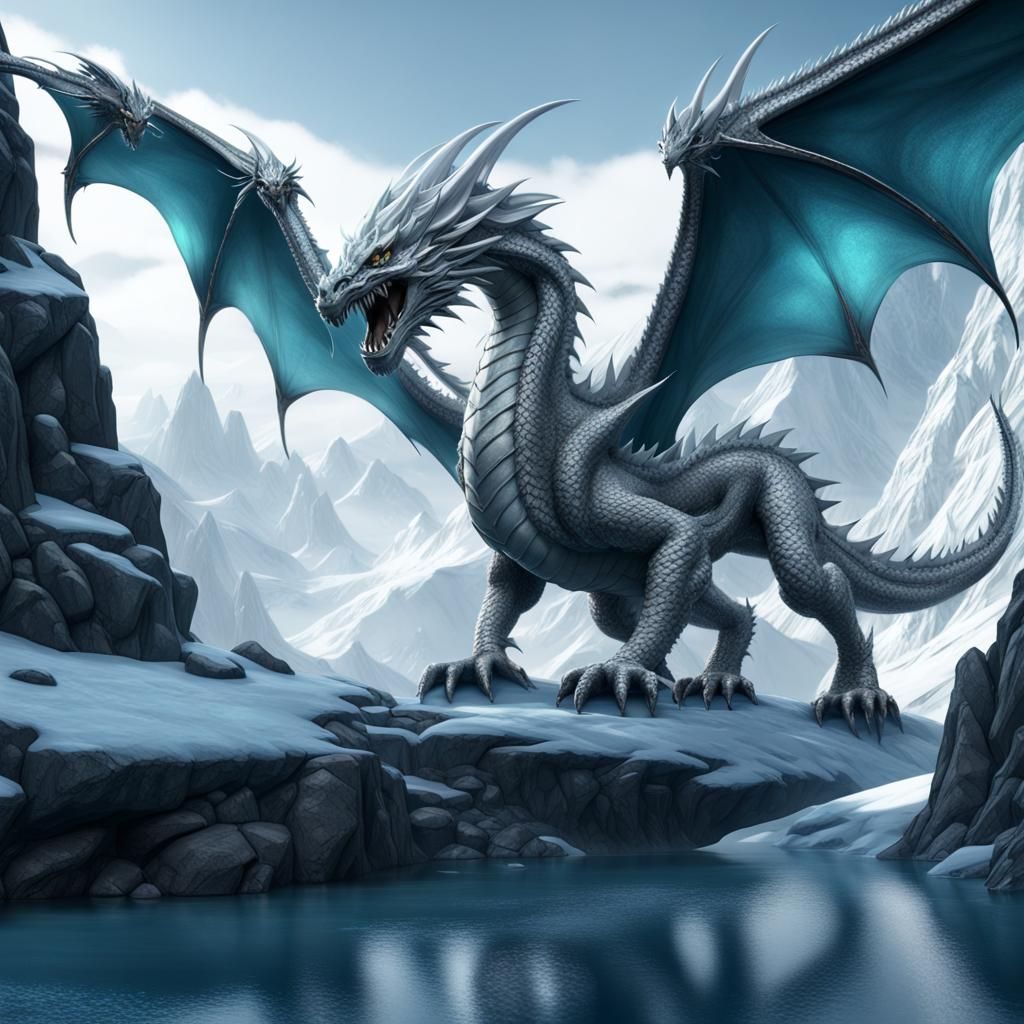 Silver Dragon in an Icy Mountain Lair