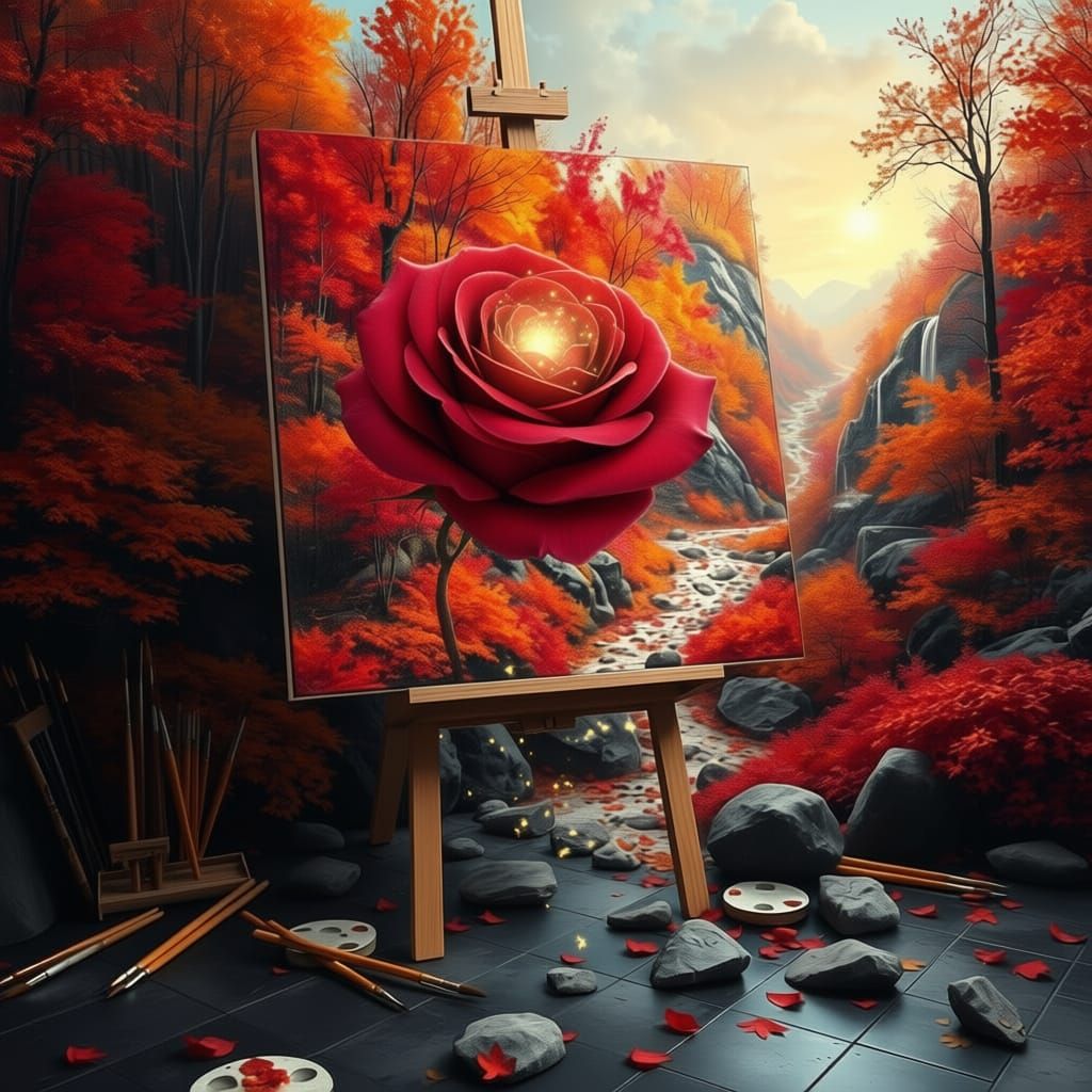 Magical Rose with Miniature Worlds on Petals