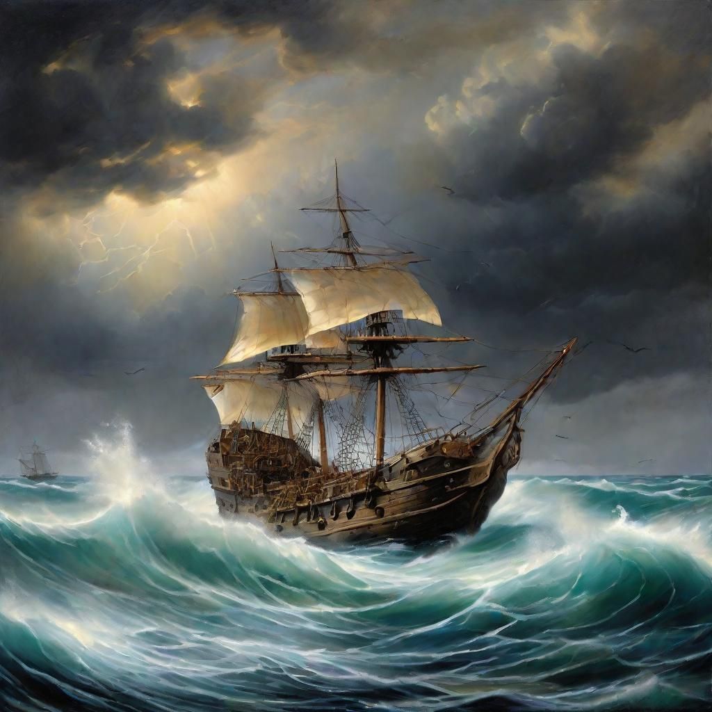 Dramatic Shipwreck Scene in the Style of a Classic Oil Paint...
