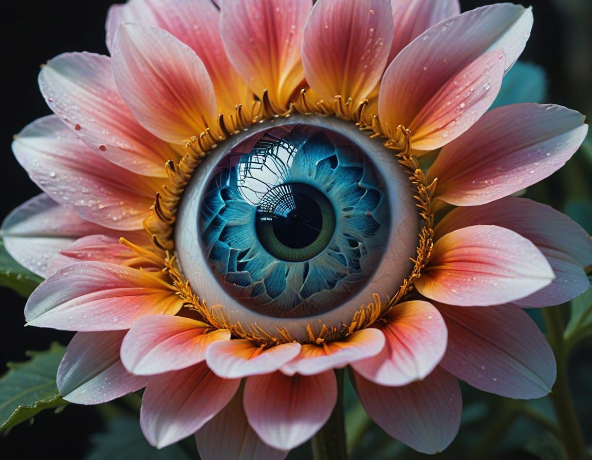 Surreal Floral Eyeball in Art Nouveau Style