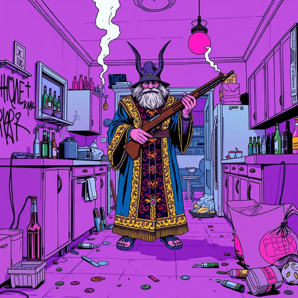 Wizard at Frat Party, Minimalist Illustration