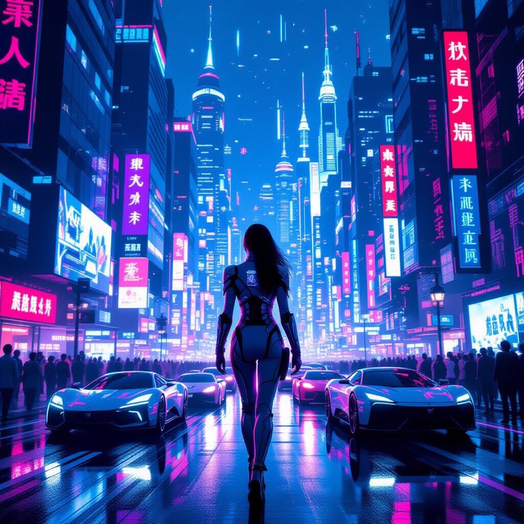 Cyberprep Woman in a Neon Metropolis