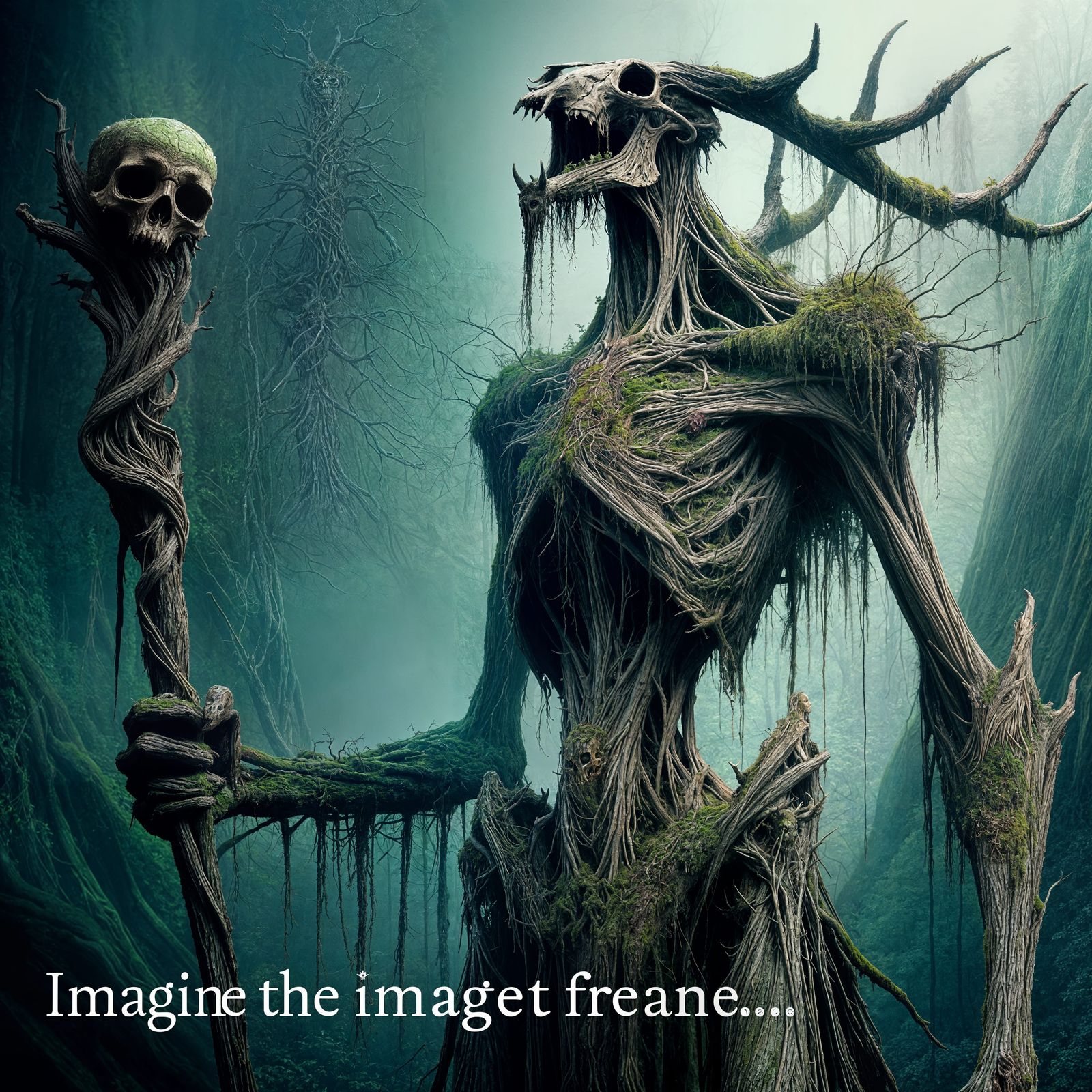 Moss-Covered Leshen Monster with Deer Skull