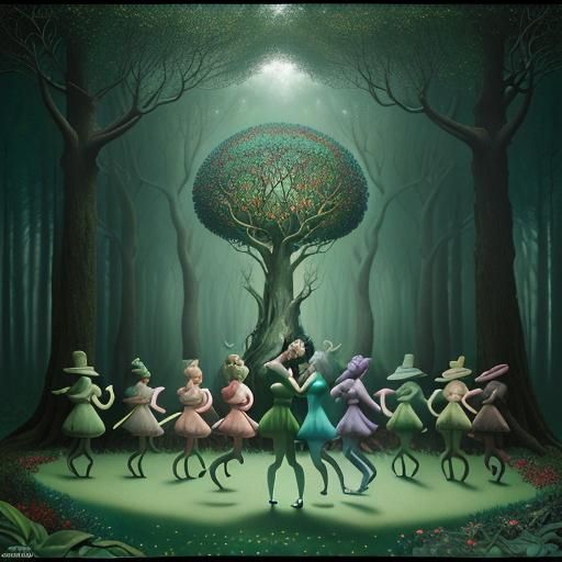 Enchanted Forest: Animals Dancing Around Magical Tree