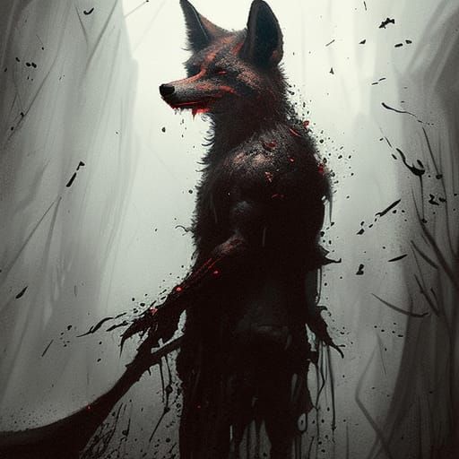 Eerie Fox Portrait in Dark Fantasy Style
