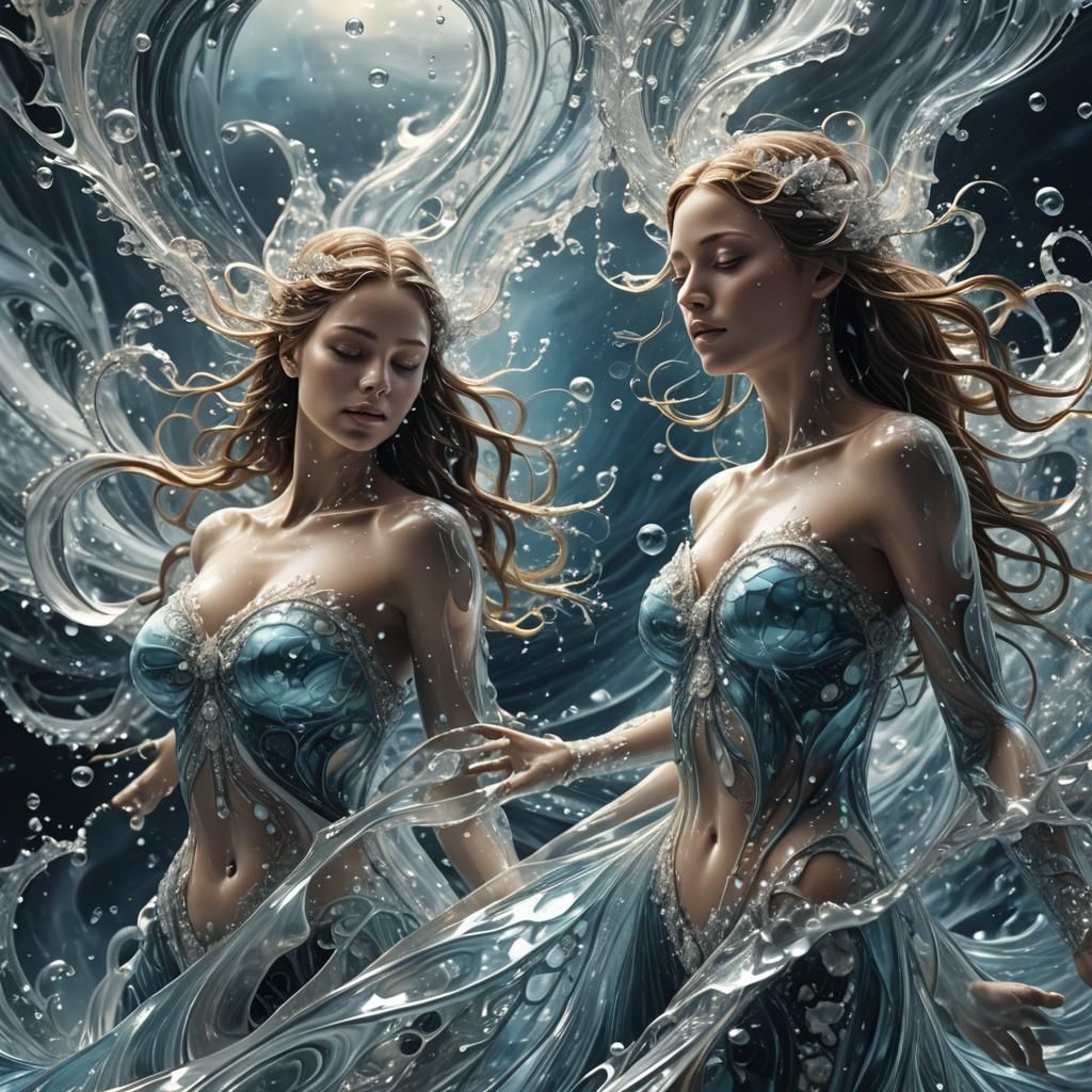 Water Women Rise in Abstract Fractal Art