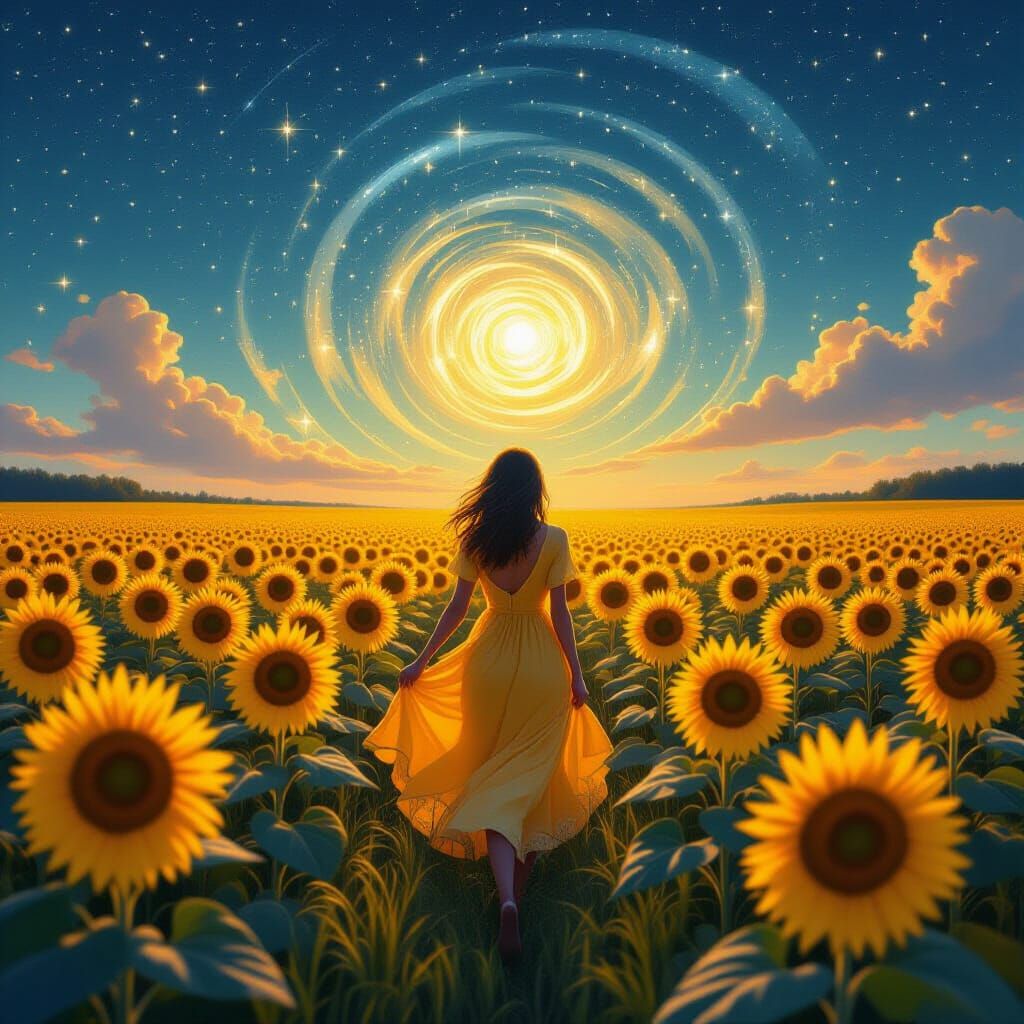 Surreal Sunflower Field Under Stars as Digital Art