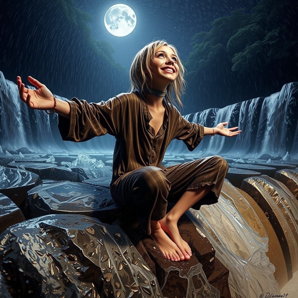 Lush Waterfall Cascade in Science Fiction Style