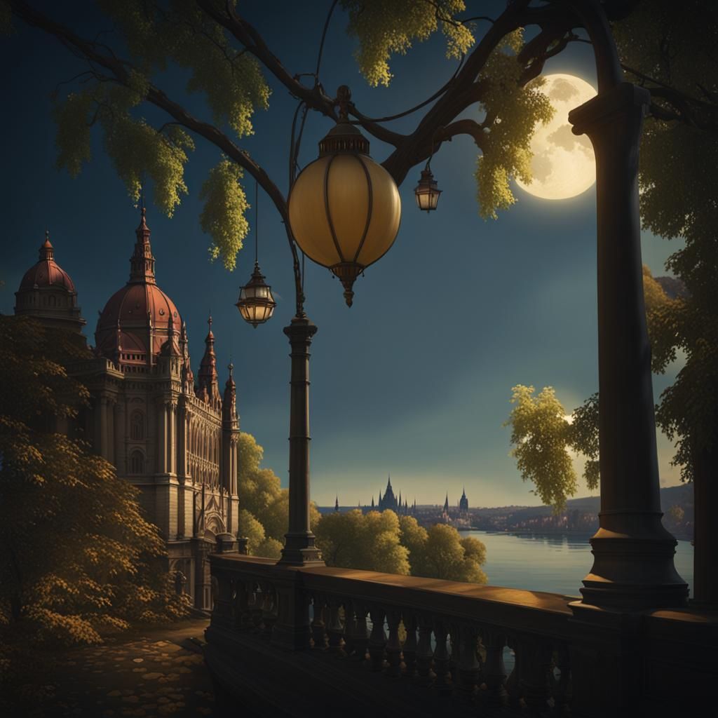 Budapest Danube River Landscape in Hudson River Style