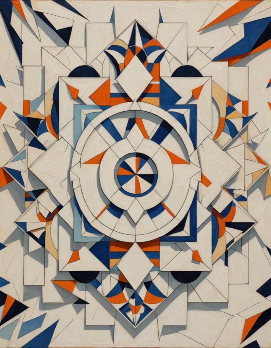 Abstract Cubist Lines on White Field