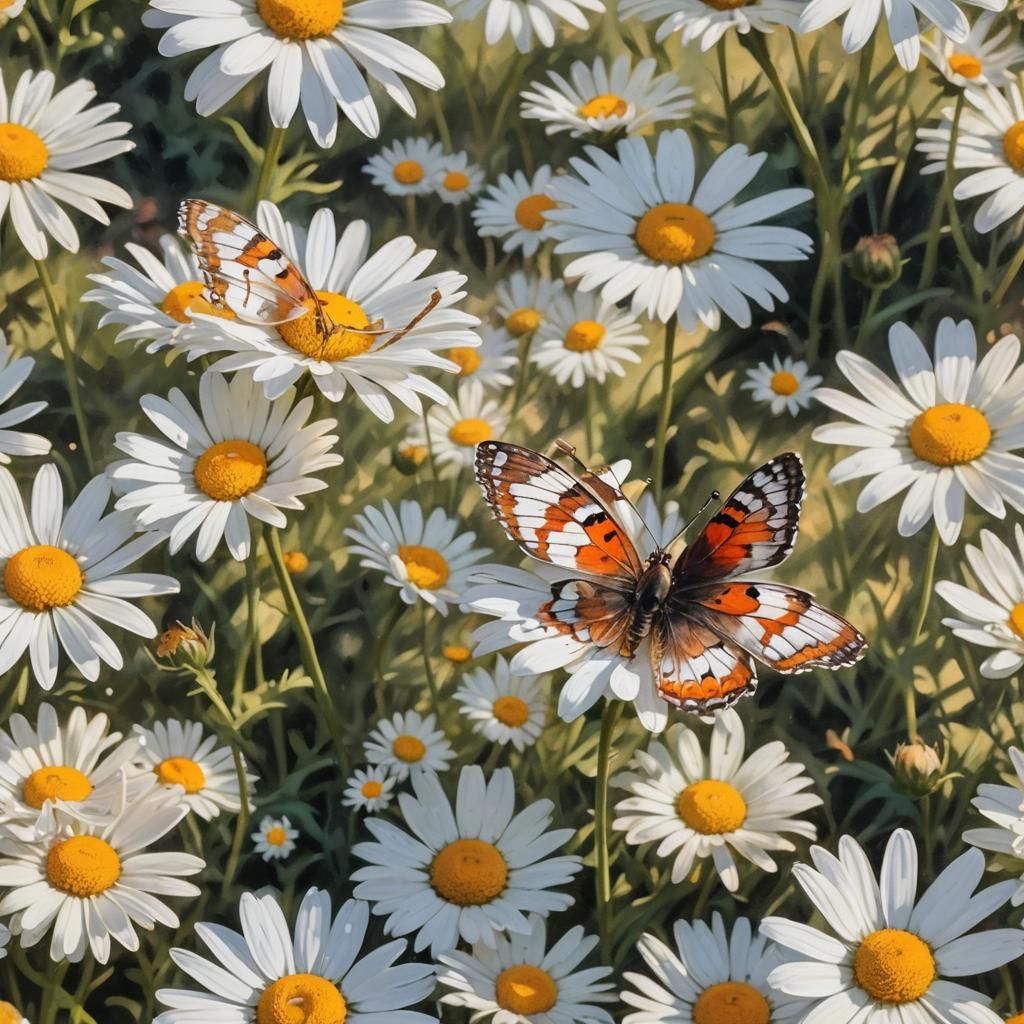 Butterfly on Daisy in Impressionist Style