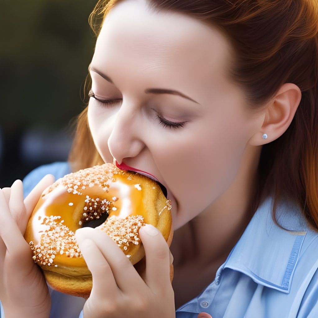 Enthusiastic Woman Enjoys Donut