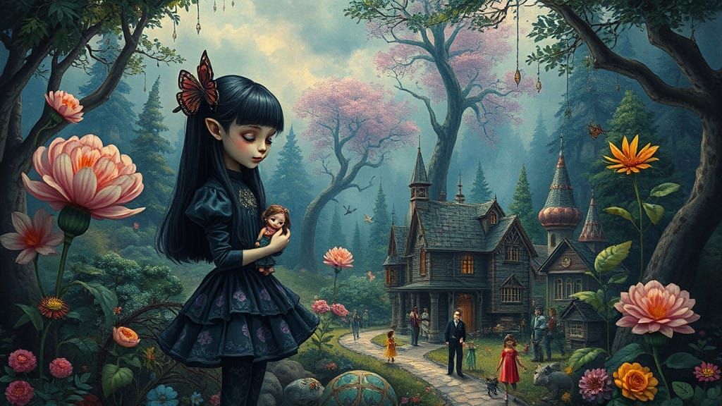 Gothic Whimsy in Mixed Media Style