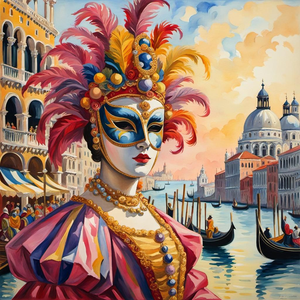 Venetian Carnival Ball in Gouache Style