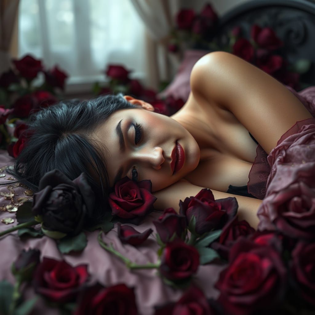 Dark Iridescent Roses Surround Heartbroken Latina Princess