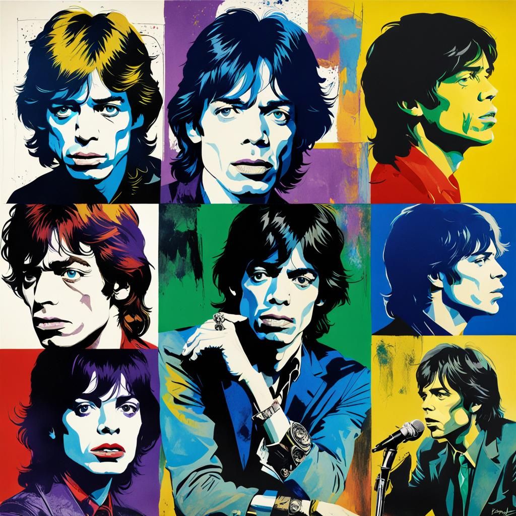 Mick Jagger Pop Art Sumi-e Collage