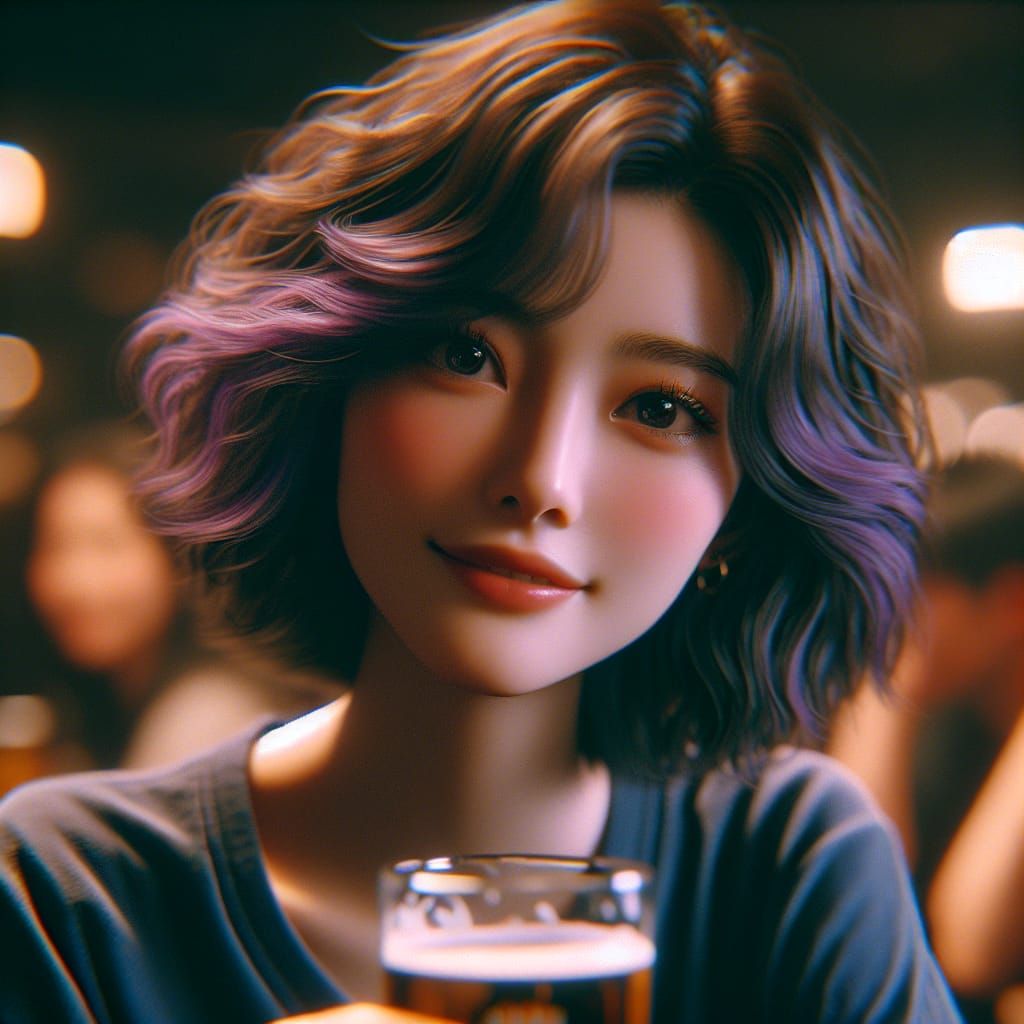 Attractive Girl with Purple Hair in Film Still Style