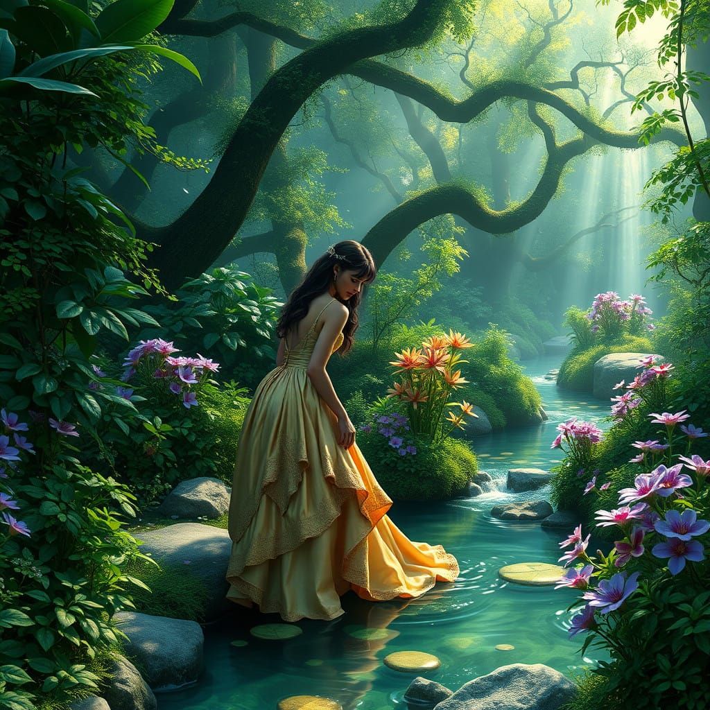 Mystical Emerald Forest Scene in Victorian Style