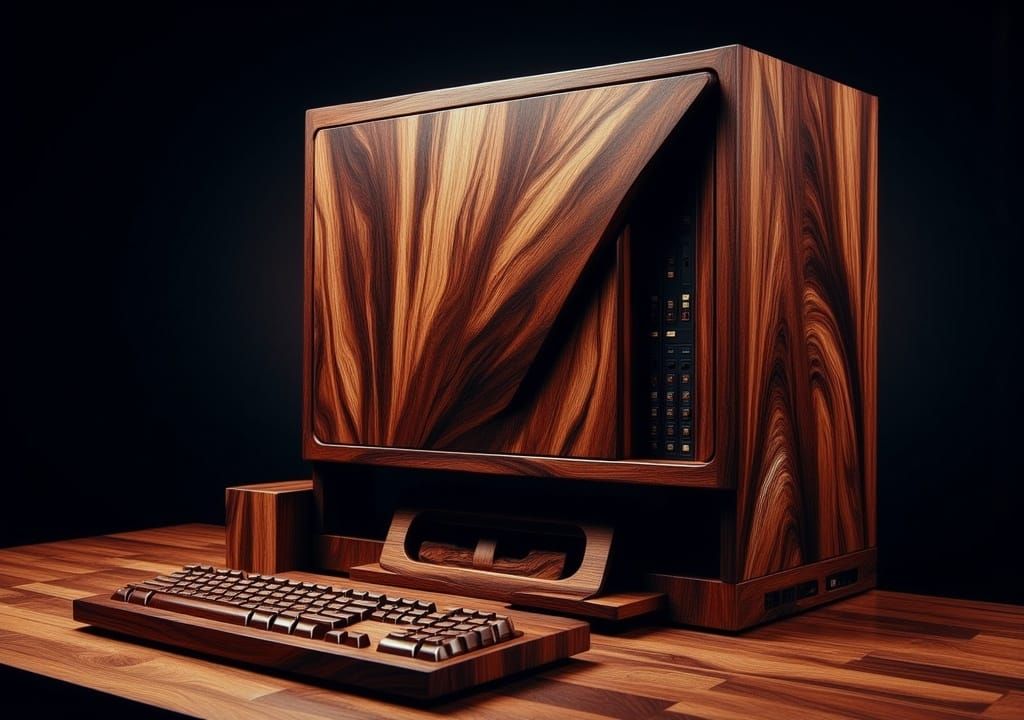 Hardwood Desktop Computer in Graphic Novel Style