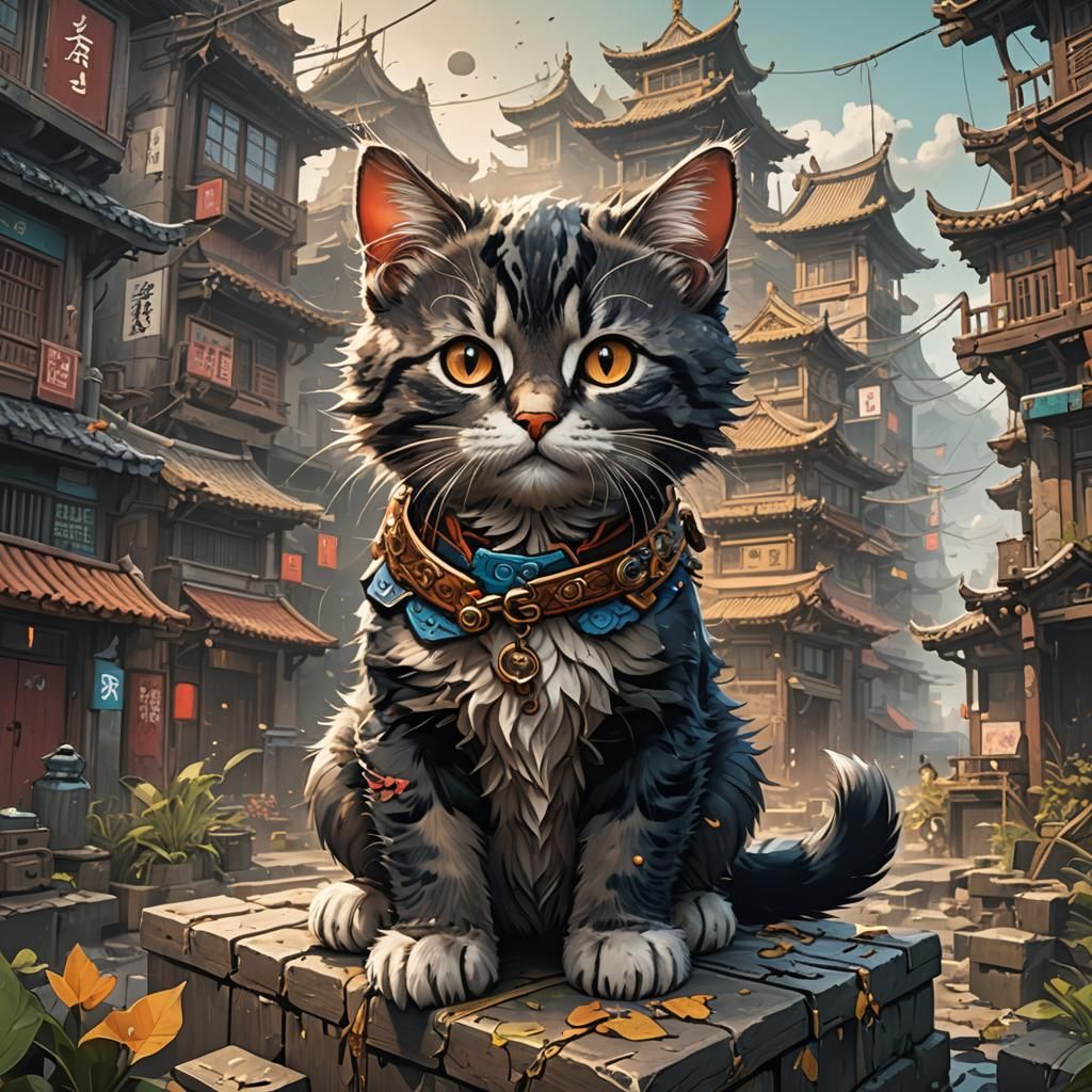 Kitten in Detailed Comic Book Illustration Style