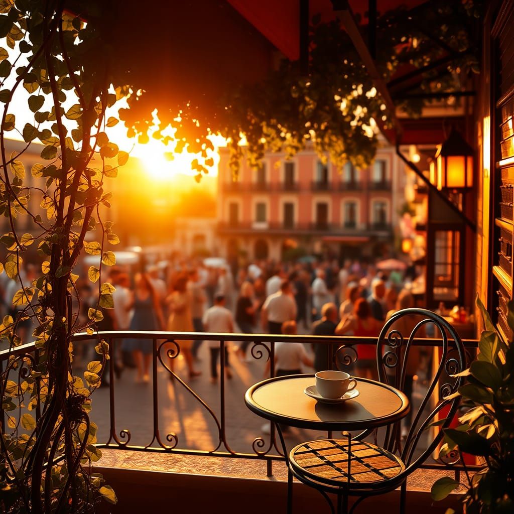 Cozy Cafe Terrace in Warm Cinematic Style